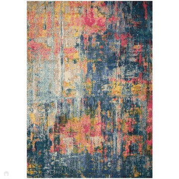 Celestial CES09 Modern Abstract Soft Durable Low Profile Short Pile Blue/Yellow Rug-Nourison-Rug Love - The Most Loved Rug Store